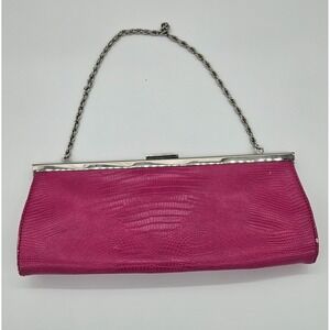 Ann Taylor LOFT‎ Y2K Evening Clutch Bag Pink Snake Print Chain Strap Party Purse